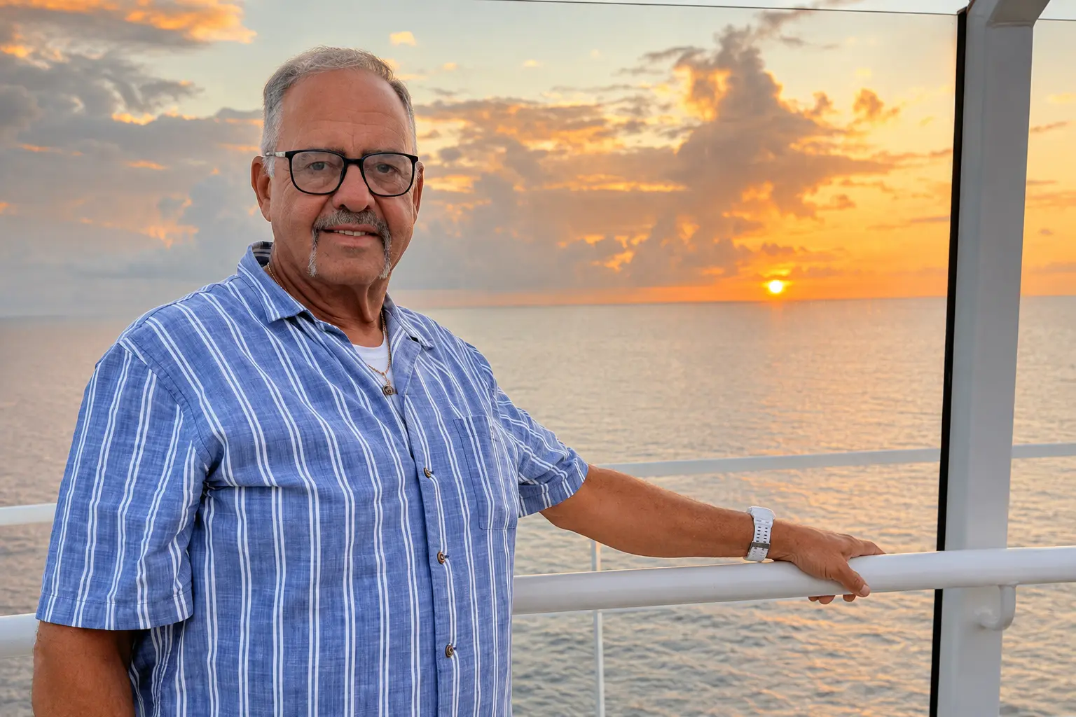 Tony Marcum, owner of Marcum’s Lake Cumberland Retreat, beside the water at sunset